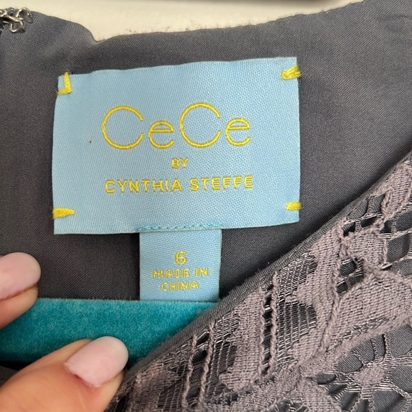 CeCe by Cynthia Steefe Feminine Gray Lace Romper with Short Sleeves - Size 6 - Picture 2 of 11